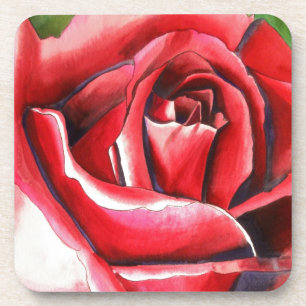 Crimson Red Rose original watercolor art Coaster