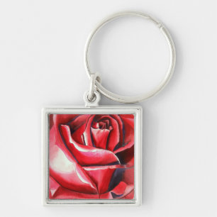 Crimson Red Rose original watercolor art Key Ring