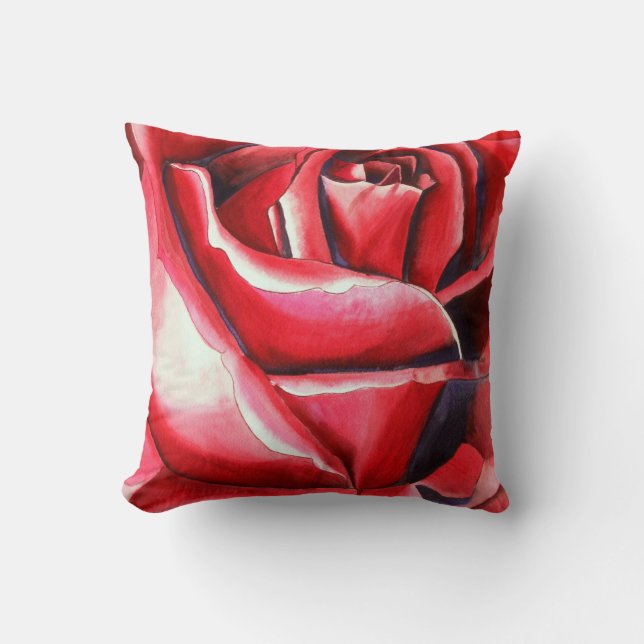 Crimson Red Rose original watercolor art painting Cushion (Front)