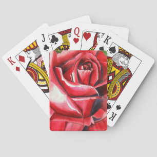 Crimson Red Rose original watercolor art painting Playing Cards