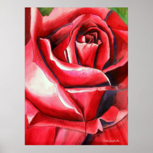 Crimson Red Rose original watercolor art painting Poster