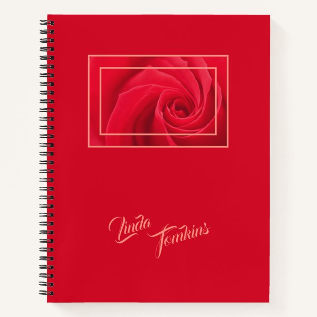 Crimson Red Rose Under Glass Personalised Notebook (Front)