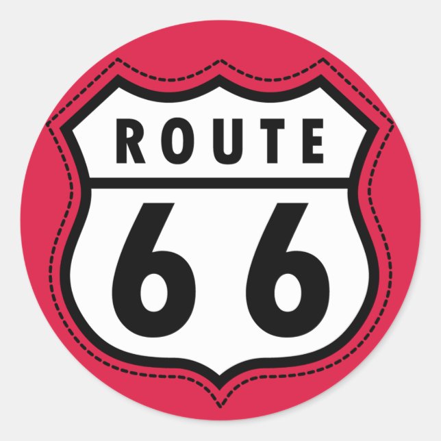 Crimson Red Route 66 Road Sign Classic Round Sticker (Front)