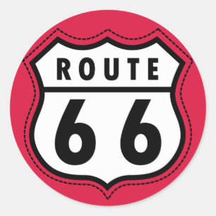 Crimson Red Route 66 Road Sign Classic Round Sticker