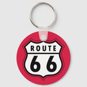 Crimson Red Route 66 Road Sign Key Ring