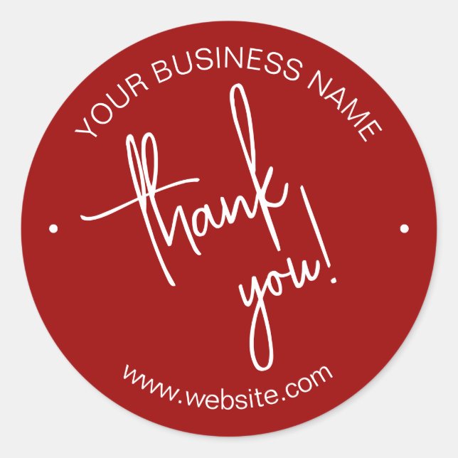 Crimson Red Scripted Business Thank You Classic Round Sticker (Front)