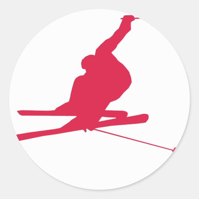 Crimson Red Snow Ski Classic Round Sticker (Front)
