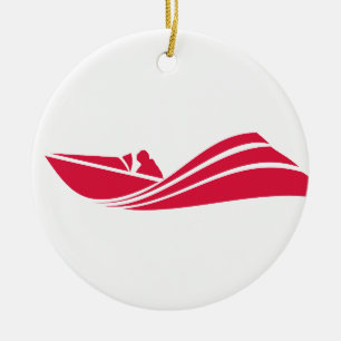 Crimson Red Speed Boat Ceramic Tree Decoration