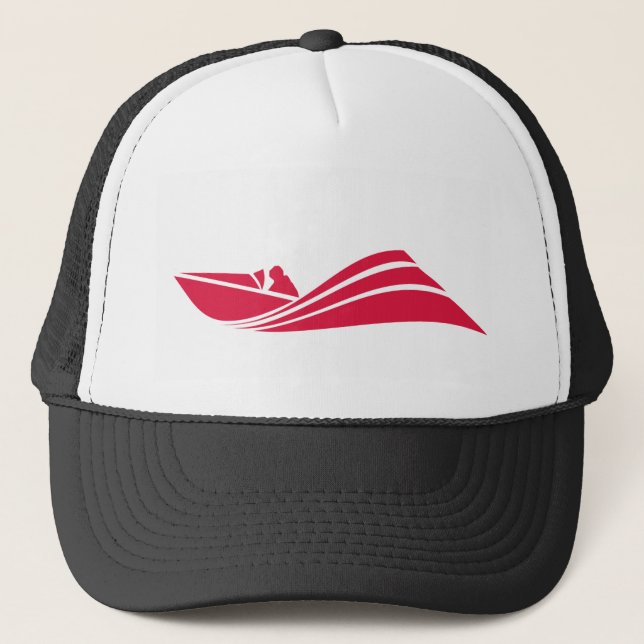 Crimson Red Speed Boat Trucker Hat (Front)