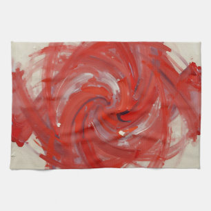 Crimson Red Spiral Abstract Painting Tea Towel