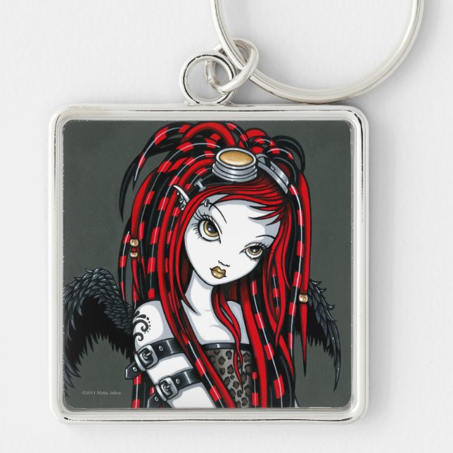 "Crimson" Red Tattoo Cyber Goth Angel Keychain (Front)