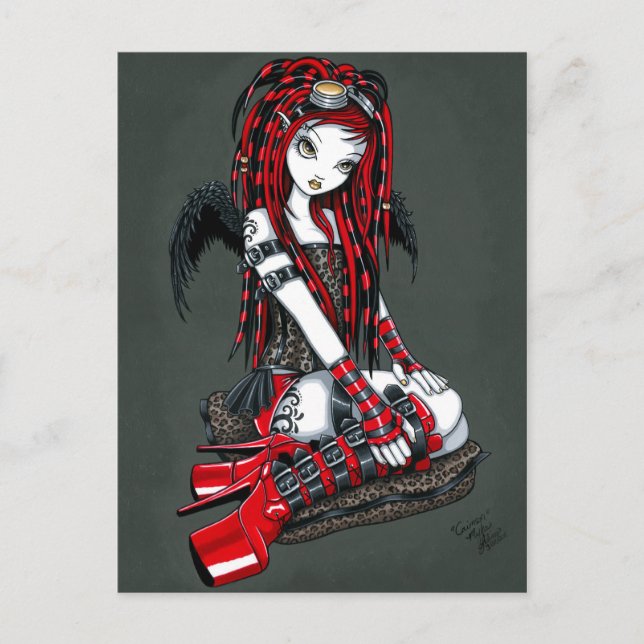 "Crimson" Red Tattoo Cyber Goth Angel Postcard (Front)