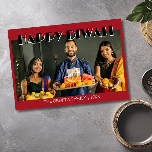Crimson Red Traditional Photo Happy Diwali  Holiday Card