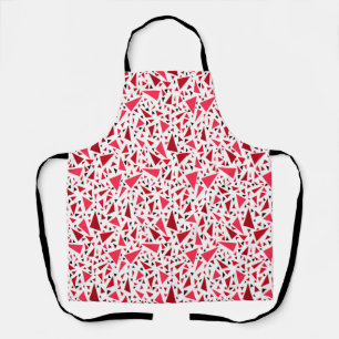 crimson red triangles on white retro background apron