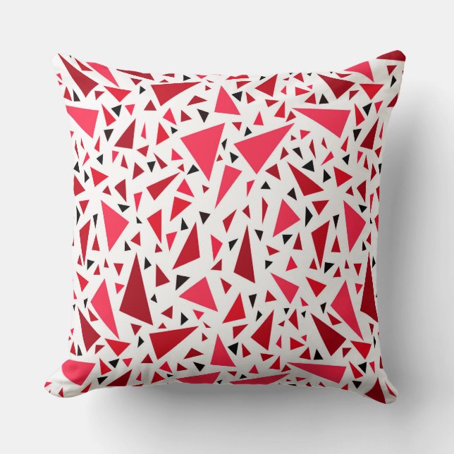 crimson red triangles on white retro background cushion (Front)