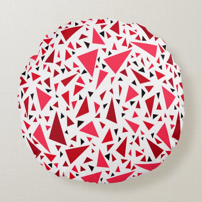 crimson red triangles on white retro background round cushion (Front)