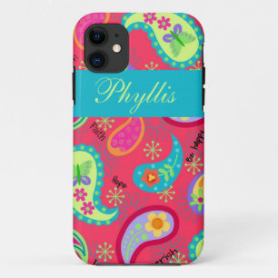 Crimson Red Turquoise Modern Paisley Pattern iPhone 11 Case