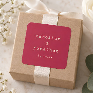 Crimson Red Typewriter Christmas Wedding Favour Square Sticker