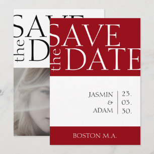 Crimson Red Typography Photo Wedding Save The Date