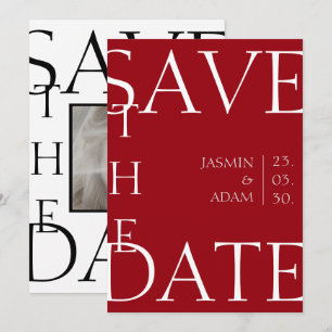 Crimson Red Typography Photo Wedding Save The Date