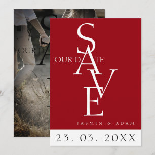 Crimson Red Typography Photo Wedding Save The Date