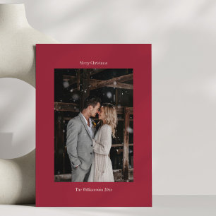 Crimson Red Wedding Photo Merry Christmas Newlywed Holiday Card