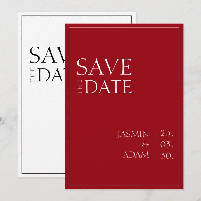 Crimson Red Wedding Save the Date Typograpy (Front/Back)