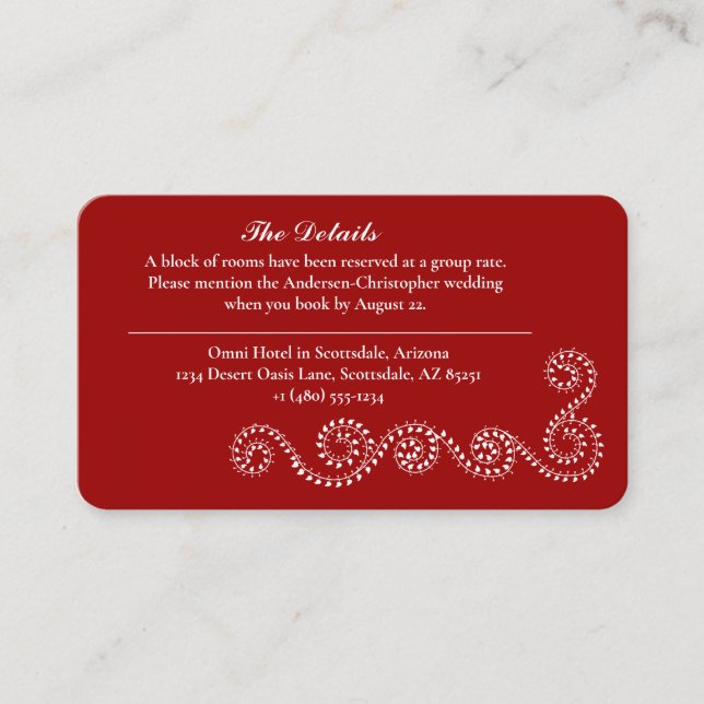 Crimson Red Wedding with Delicate Flourish Enclosure Card (Front)