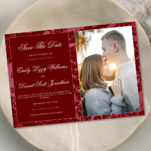 Crimson Red Whimsical Abstract Photo Invitation