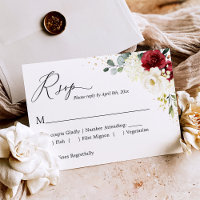 Crimson Red White Floral Gold Confetti Wedding