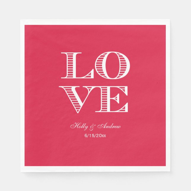 Crimson Red, White LOVE Napkins (Front)
