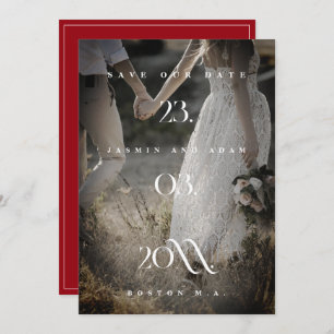Crimson Red White Minimal Photo Wedding Save The Date