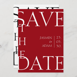 Crimson Red White Minimal Photo Wedding Save The Date