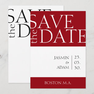 Crimson Red White Minimal Typography Wedding Save The Date