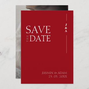 Crimson Red White Monogram Photo Wedding Save The Date
