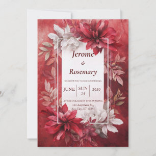 Crimson Red White Opulent Floral Fall Wedding Invitation