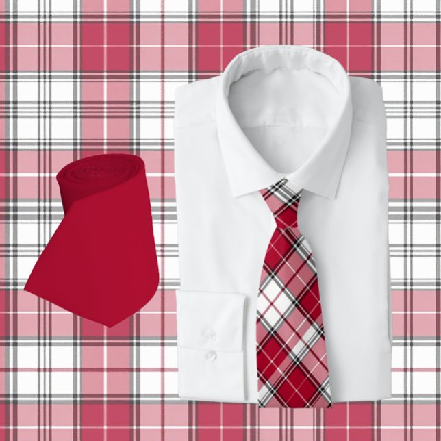 Crimson Red & White Plaid Tie (tie set)