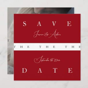 Crimson Red White Simple Photo Wedding Save The Date