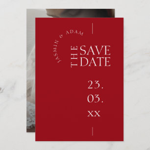 Crimson Red White Simple Photo Wedding Save The Date