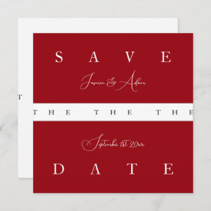 Crimson Red White Simple Typography Wedding Save The Date