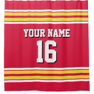 Crimson Red Yellow White Stripes Sports Jersey Shower Curtain