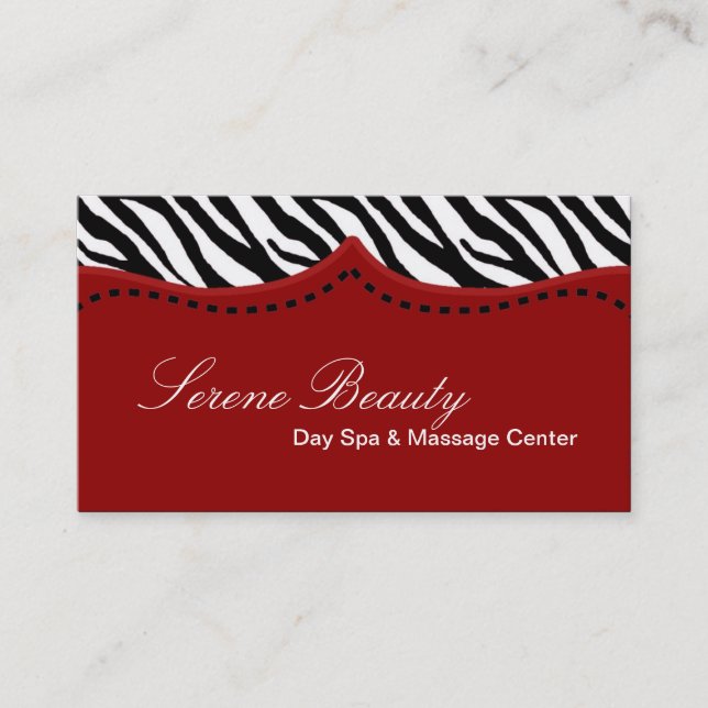 Crimson Red Zebra Print Animal Business Card (Front)