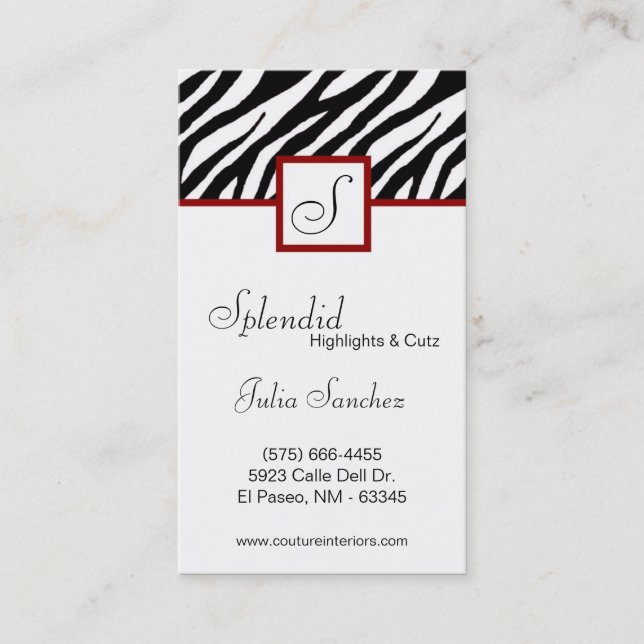 Crimson Red Zebra Print Personalise Business Card (Front)