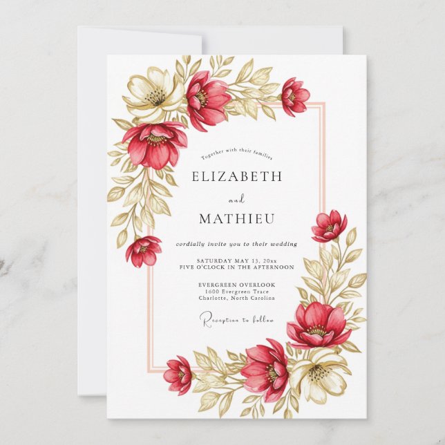 Crimson Regal Illustrative Autumn Wedding Invitation (Front)