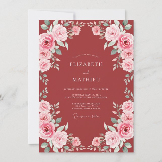 Crimson Romantic Floral Wedding Invitation (Front)