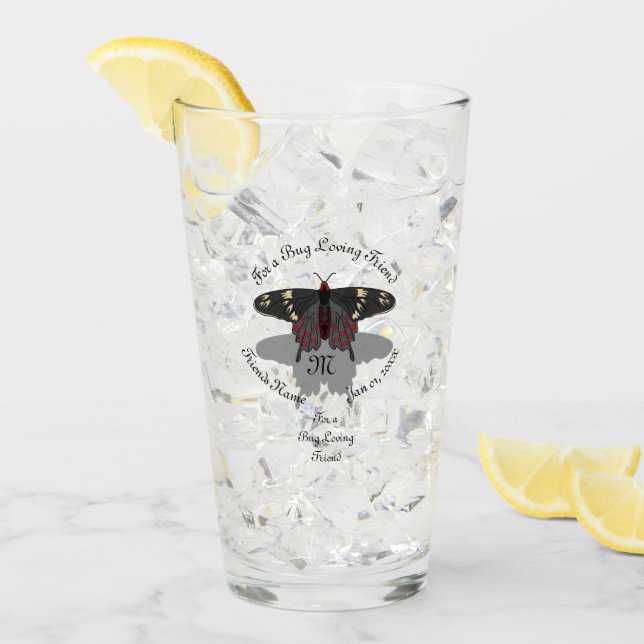 Crimson Rose Butterfly Shadow Monogram Glass (Front Ice)