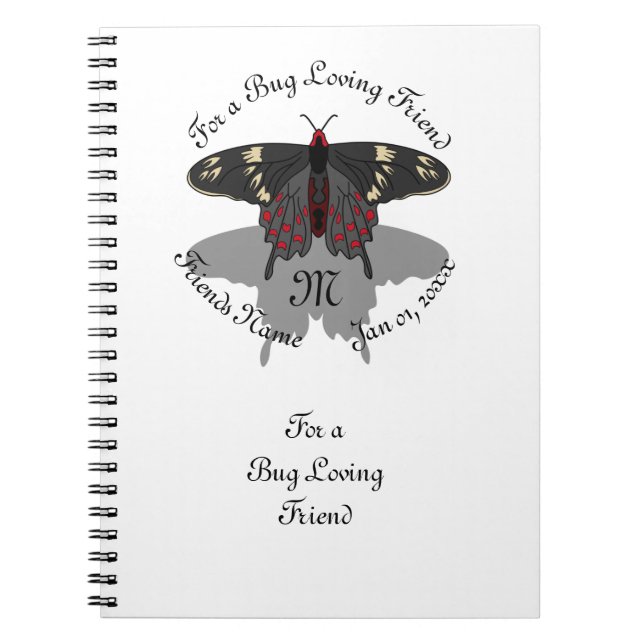 Crimson Rose Butterfly Shadow Monogram Notebook (Front)