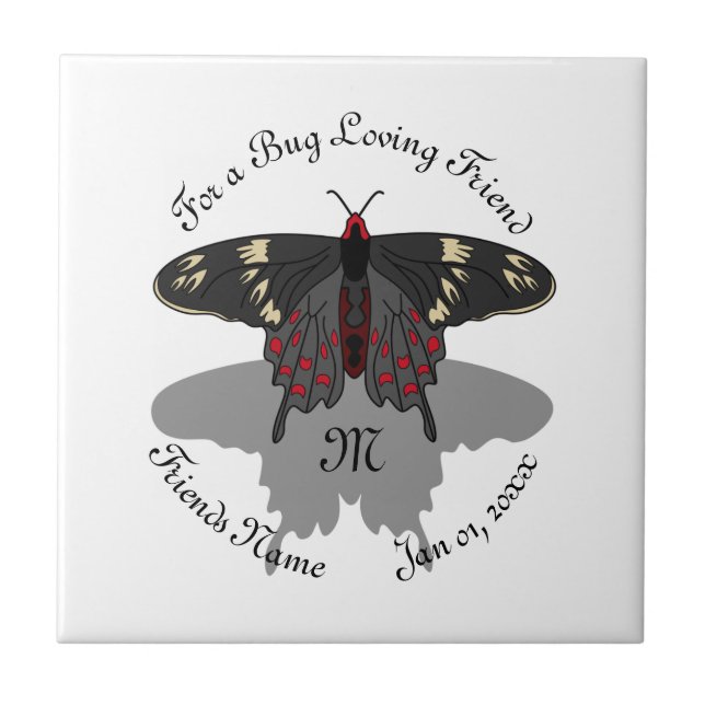 Crimson Rose Butterfly Shadow Monogram Tile (Front)