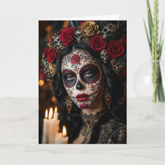 Crimson Rose Calavera – Elegant Day of the Dead Card
