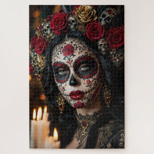 Crimson Rose Calavera – Elegant Day of the Dead Jigsaw Puzzle